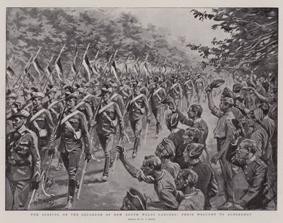 La llegada del escuadrón de lanceros de Nueva Gales del Sur, su bienvenida a Aldershot de William T. Maud